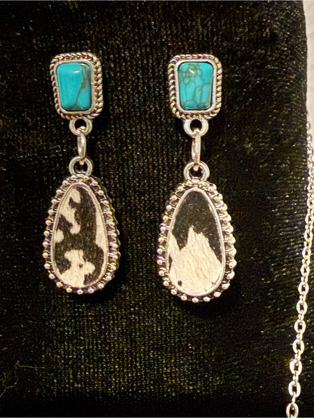 Turquoise & Black White Teardrop Dangle Earrings - Women Jewelry